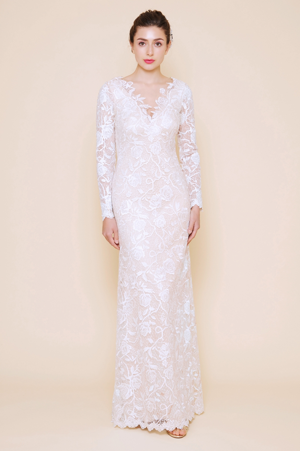 長袖 Vネック ローズレースドレス|TADASHI SHOJI(タダシ 長袖 Vネック ローズレースドレス|TADASHI SHOJI(タダシ