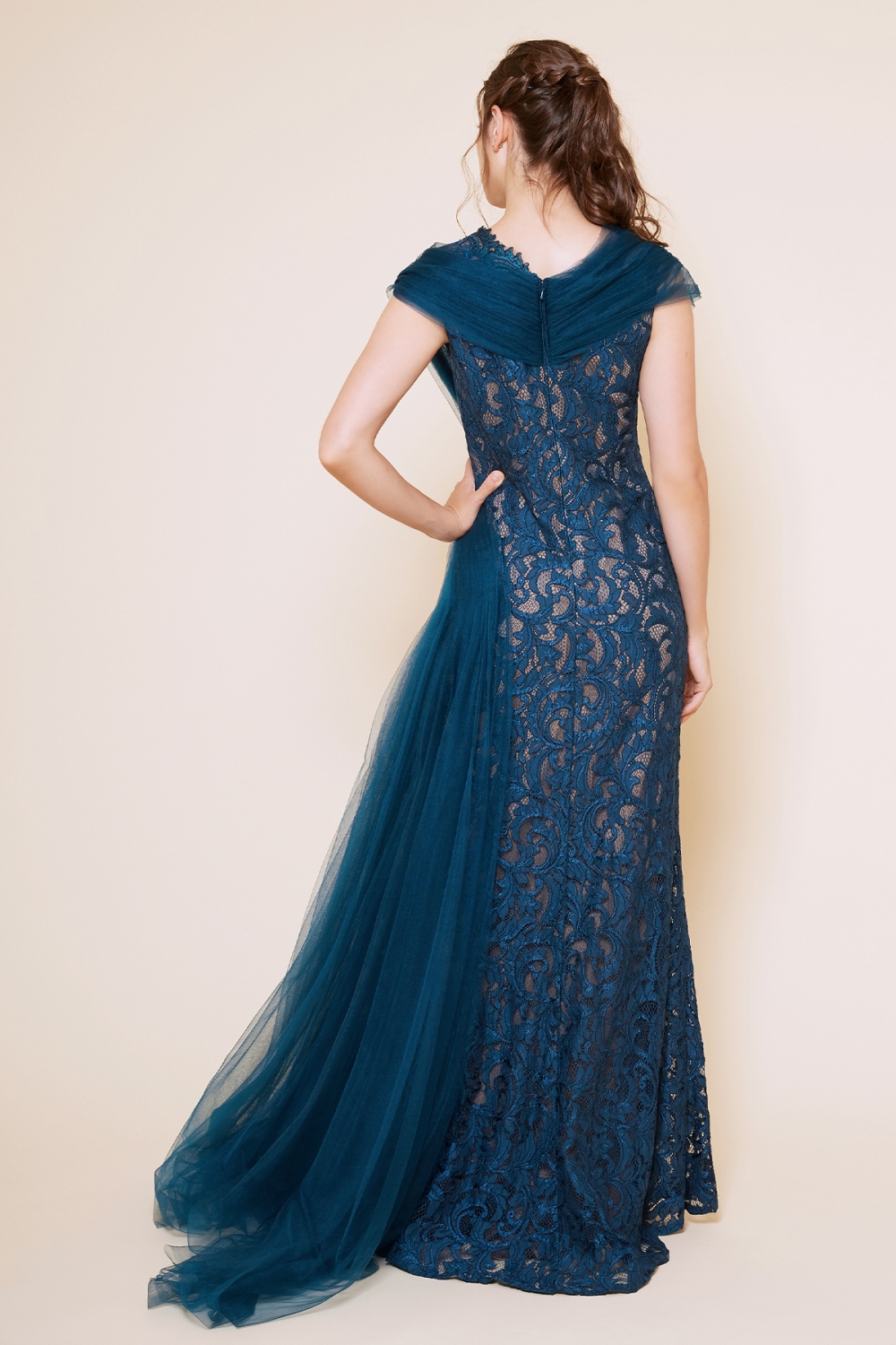 ペイズリーレース チュールドレープ ロングドレス｜TADASHI SHOJI
