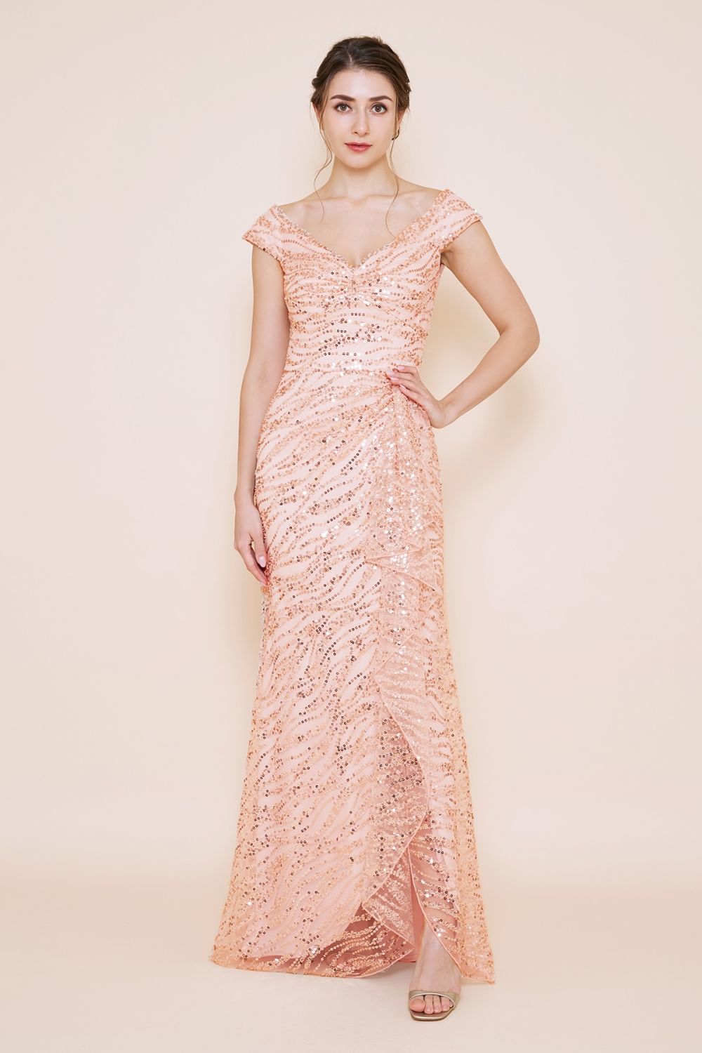 Tadashi Shoji ピンクレースのロングドレス US 6