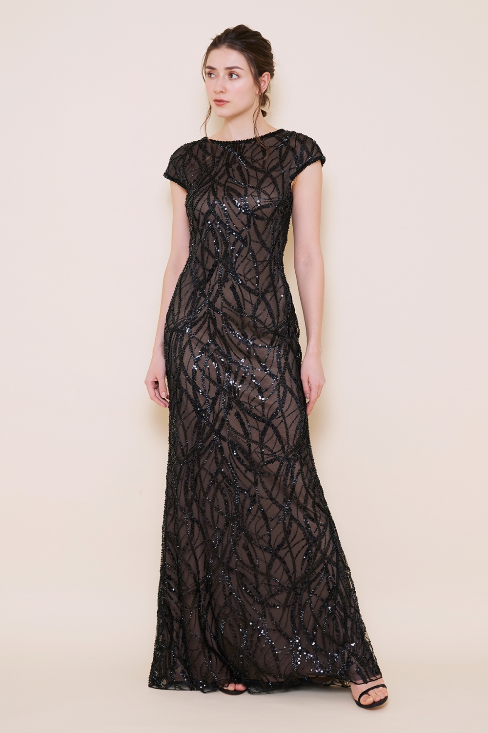 TADASHI SHOJI 黒スパンコールロングドレス