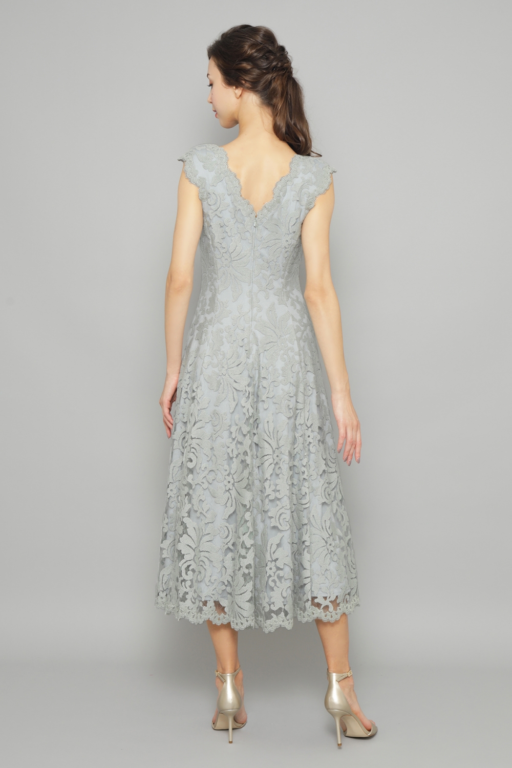 ロイヤルブルー ロゴ刺繍フレアレースドレス ロイヤルブルー ロゴ刺繍フレアレースドレス