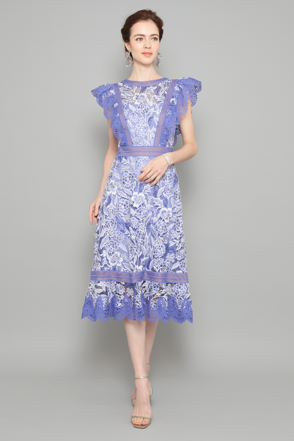MARY D`ALOIA 刺繍ドレス パープルピンクフラワー 結婚式 イタリア製 MARY 欠かし D`ALOIA 刺繍ドレス パープルピンクフラワー 結婚式