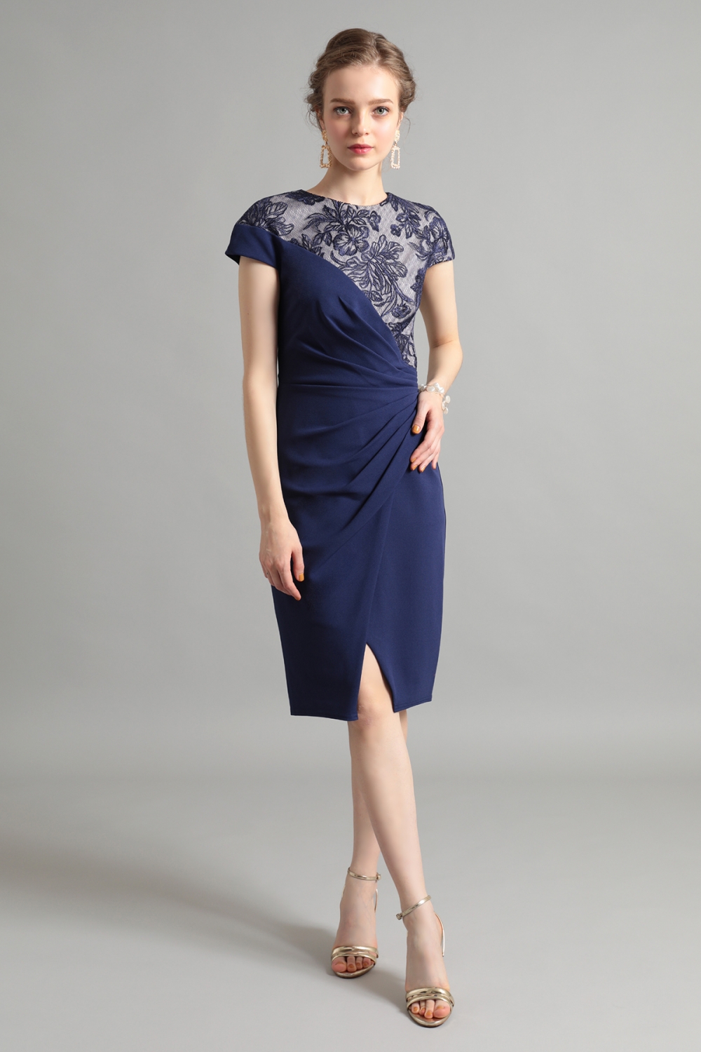 TADASHI SHOJI バイカラー タック クレープジャージ ドレス