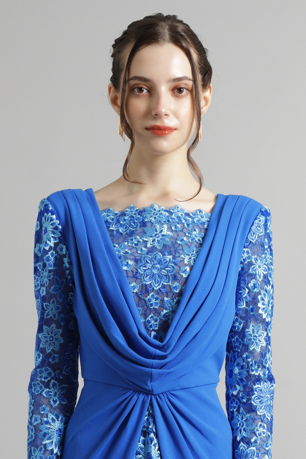 美品 TADASHI SHOJI ブルーメッシュロングドレス タダシショージ TADASHI SHOJI☆セレブ御用達！高級感漂うゴージャス