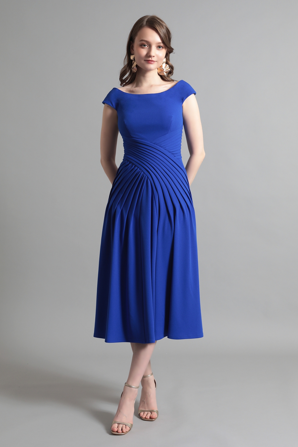 リクエスト受付のみ】ブルー フレンチスリーブ プリーツワーク