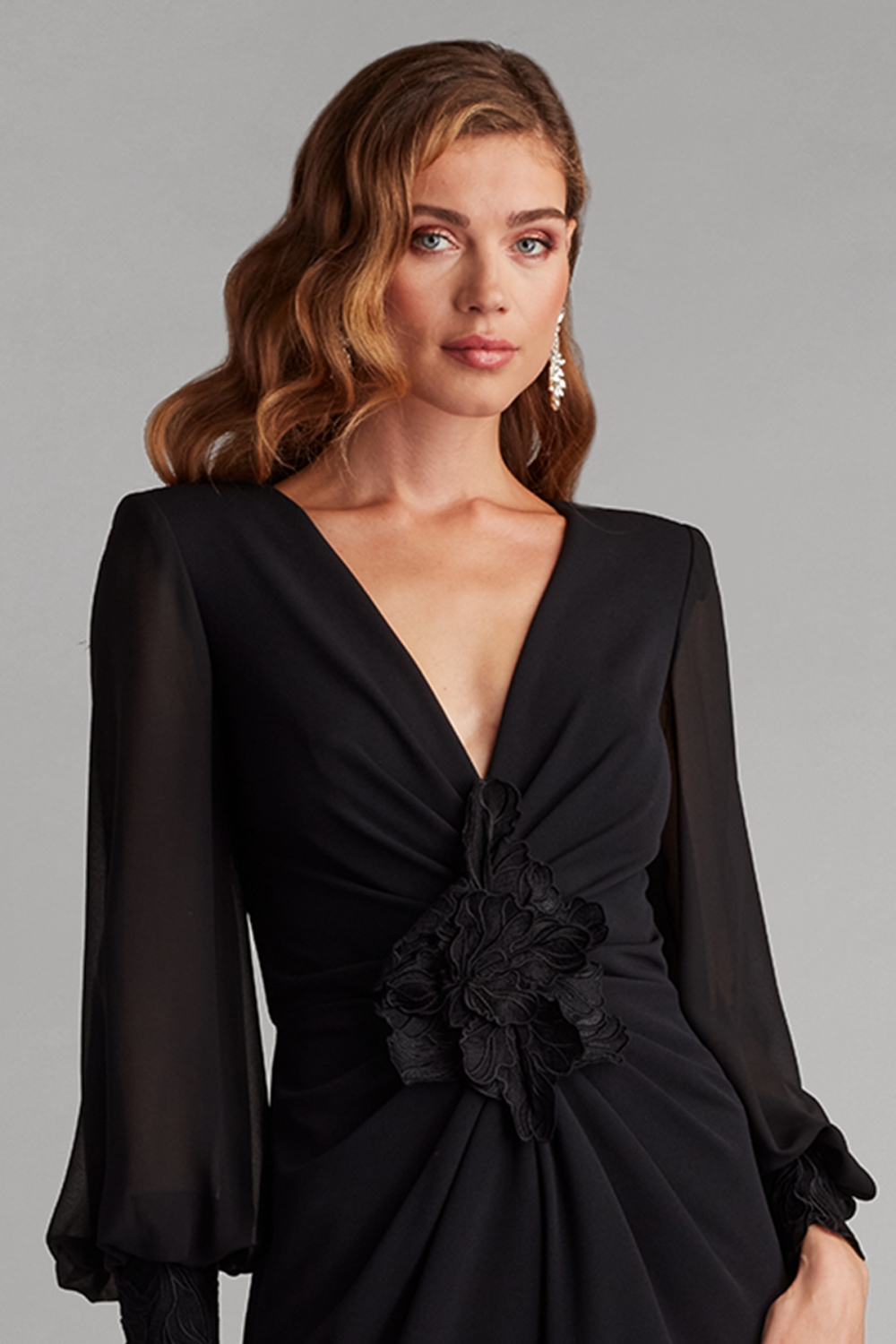 TADASHI SHOJI タダシ ショウジ Vネック レースジャンプスーツ ブラック Vネック ロングスリーブ ジャンプスーツ|TADASHI