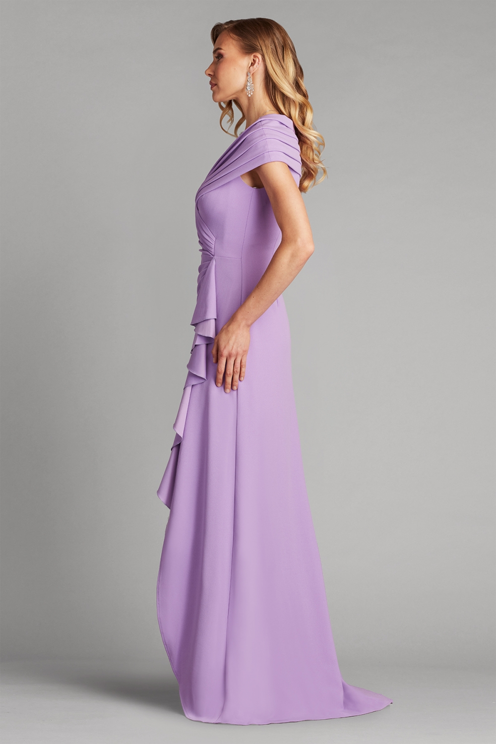 ラベンダー Vネック オフショルダー ロングドレス｜TADASHI