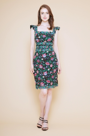 ホワイト フラワー刺繍 タイトドレス｜TADASHI SHOJI（タダシ ショージ 