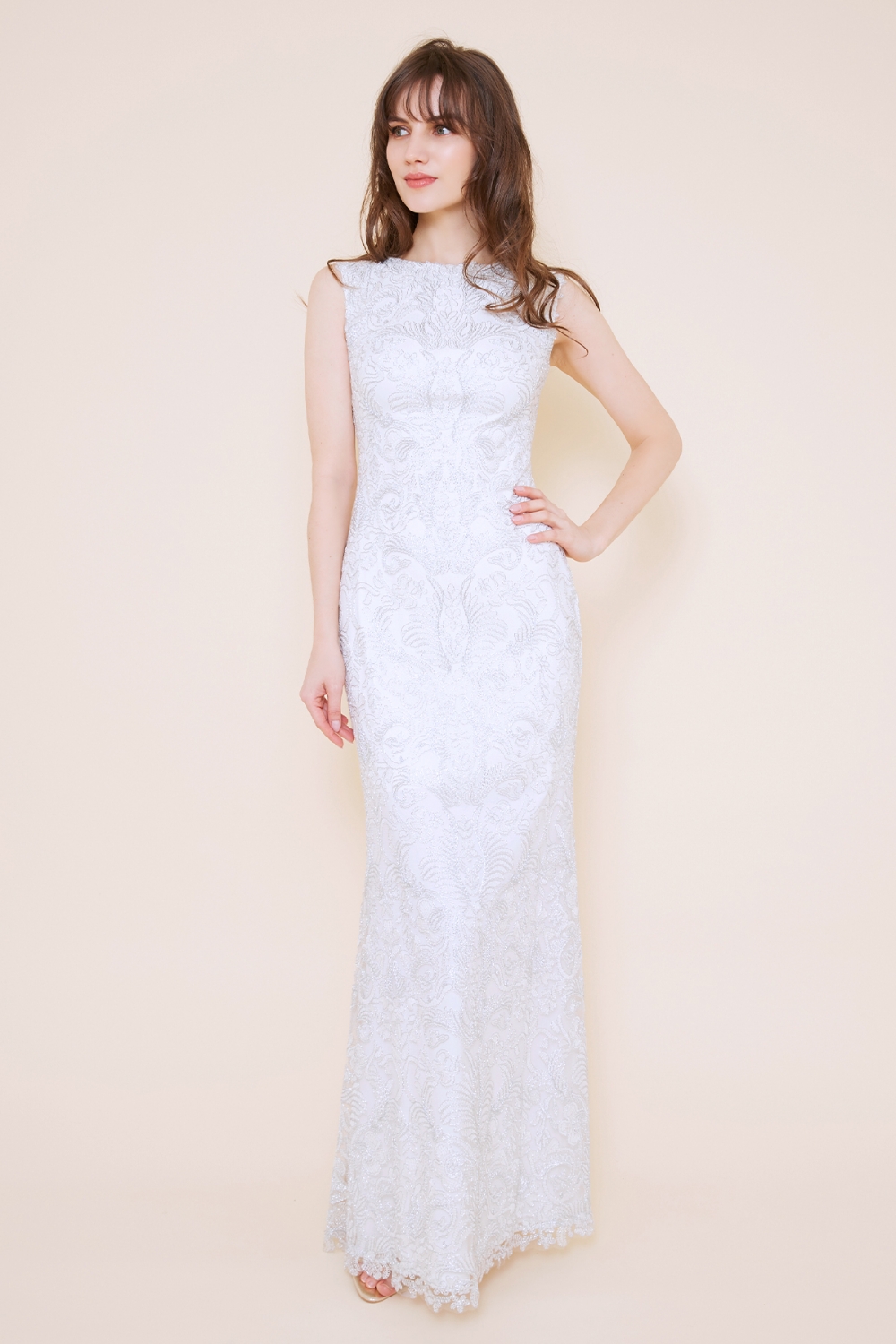 【リクエスト受付のみ】アイボリーシルバー コードレース ロングドレス