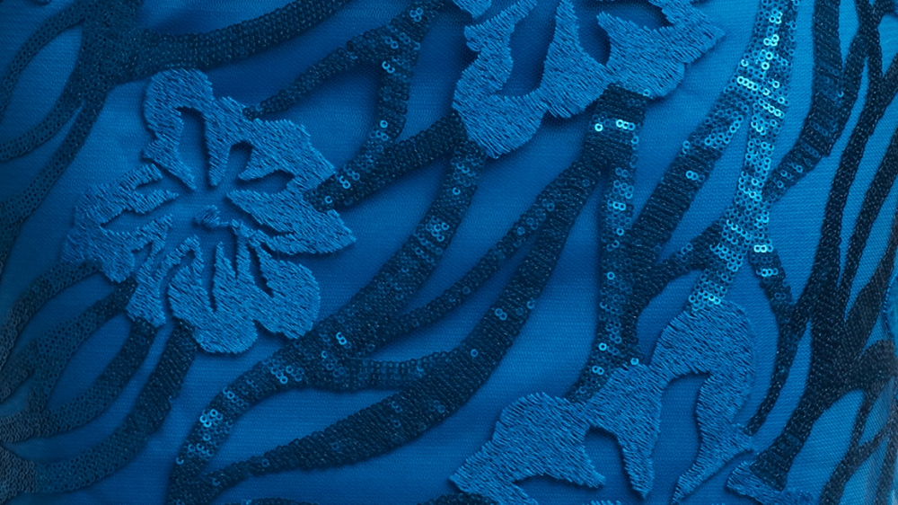 【USA】ブルー フラワーモチーフ スパンコール刺繡 ドレス