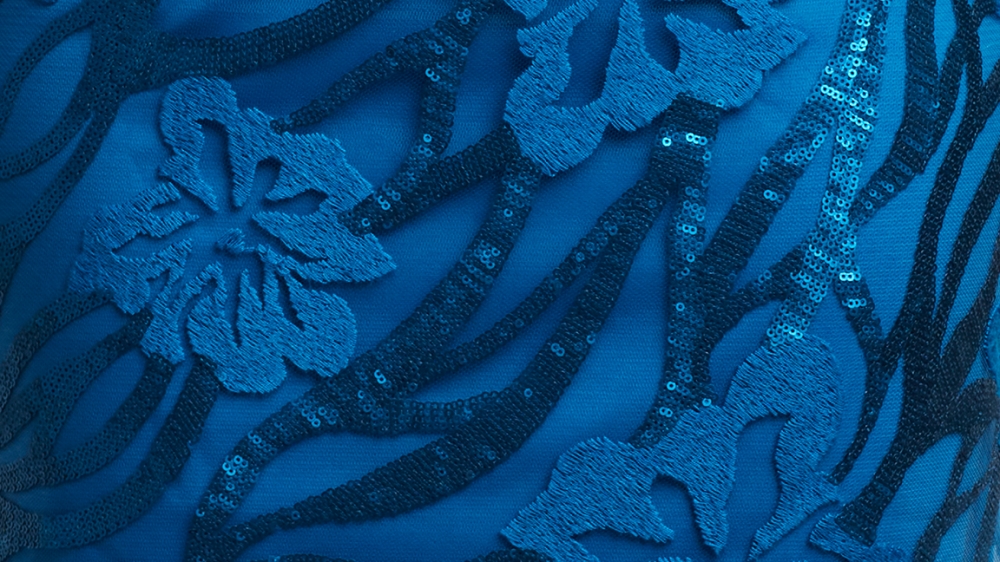 【USA】ブルー フラワーモチーフ スパンコール刺繡 ドレス