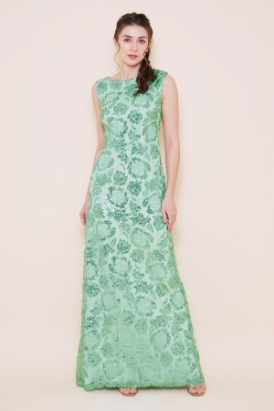 グリーン ノースリーブスパンコール ロングドレス