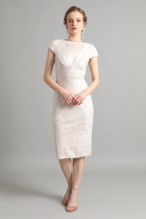 【リクエスト受付のみ】アイボリー　キャップスリーブ　ボタニカル刺繍ドレス