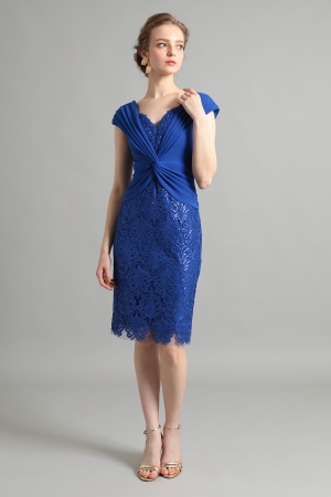 【リクエスト受付のみ】ブルー　クロスデザインドレープ　ミディアムドレス