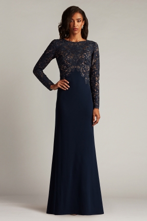 【リクエスト受付のみ】ネイビー ロングスリーブ スレンダーライン ロングドレス