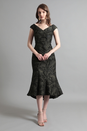 【リクエスト受付のみ】ブラックゴールド ジャカード マーメイドラインドレス