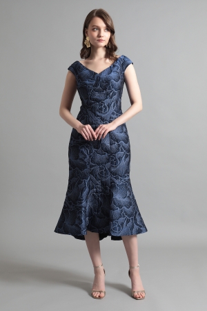 ミッドナイトブルー ジャカード マーメイドラインドレス