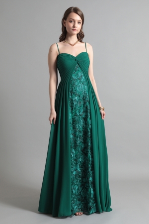 グリーン　ストラップロングドレス