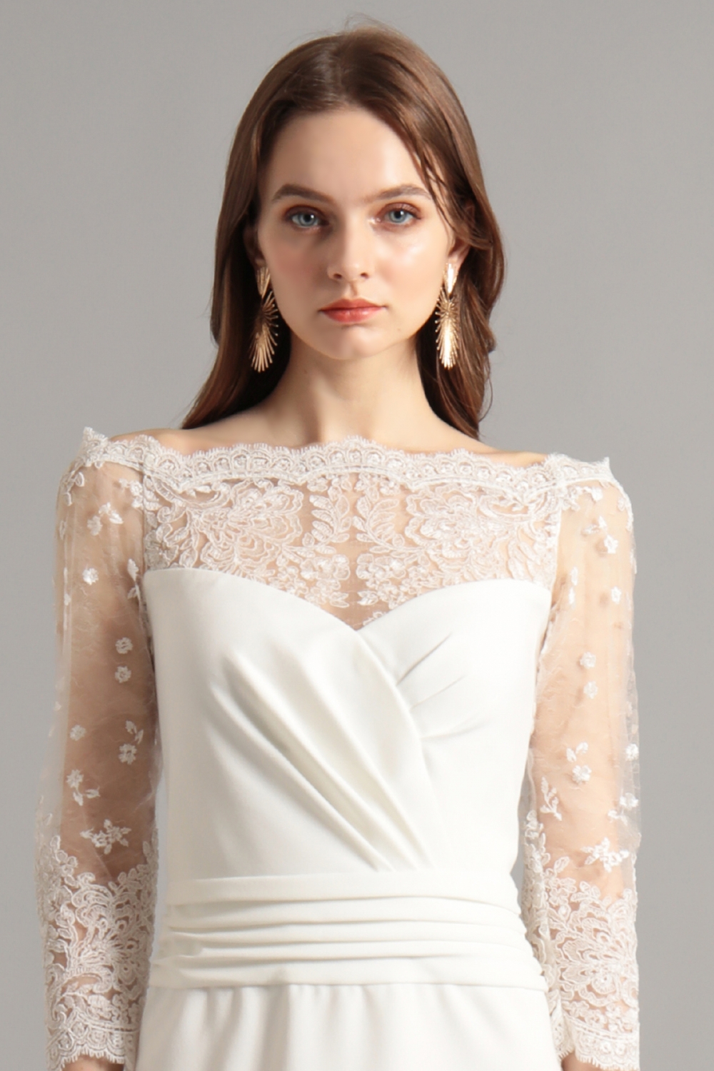 アイボリー　レース 長袖 タイトドレス