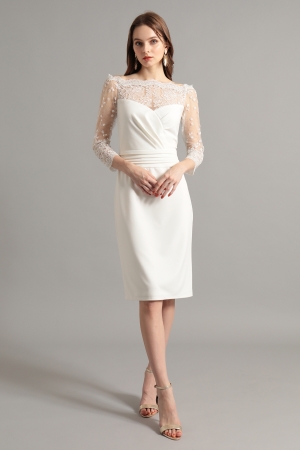 アイボリー　レース 長袖 タイトドレス